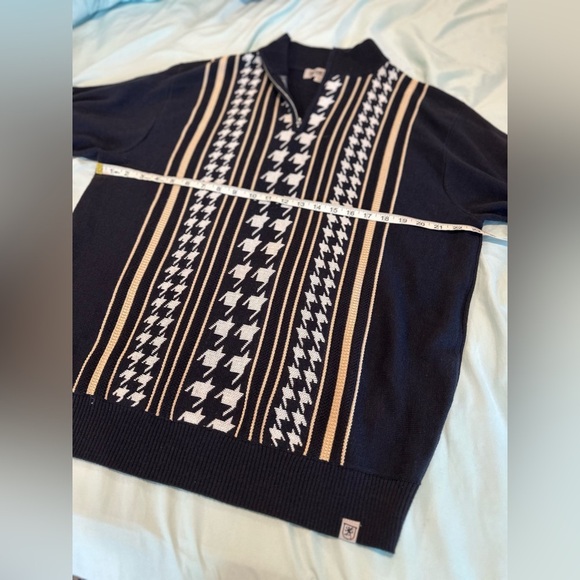 Stacy Adams Men’s XL Full Zip Large Hounds Tooth Mock Collar Preppy Sweater. - Picture 3 of 13